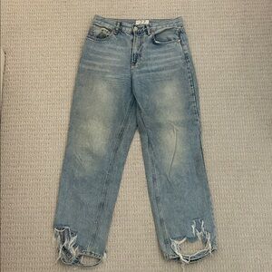 Free People Light Blue Distressed Cropped Jeans